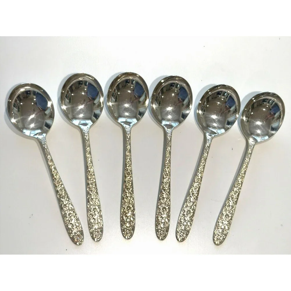 Set of 6 Art Deco 1935 Spoons in Narcissus by National Silver Co. AA Plain Backs